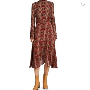 Alice & Olivia Long Sleeve Belted Midi Dress